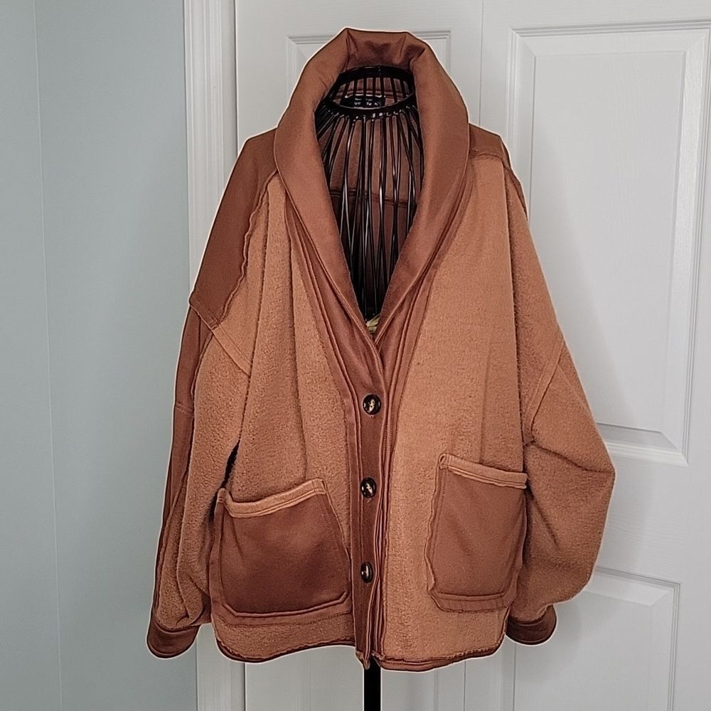 Blue Blush Brown Fleece Oversized Jacket Size Medium